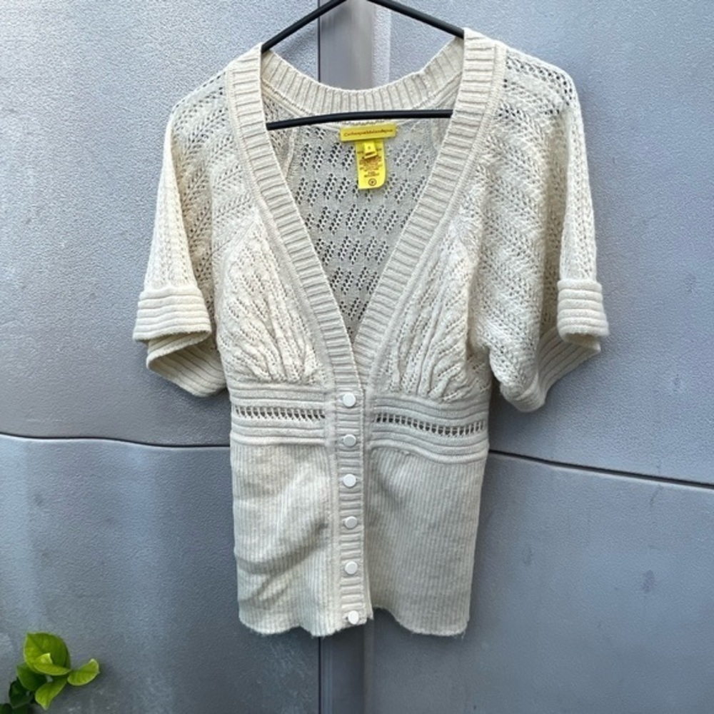 Catherine Malandrino 100% Baby ALPACA Cream Embroidered Vintage Button Top Sz S